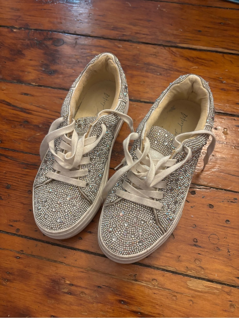 Betsey Johnson Women's Crystal Embellished Lace-Up Sneakers size 7